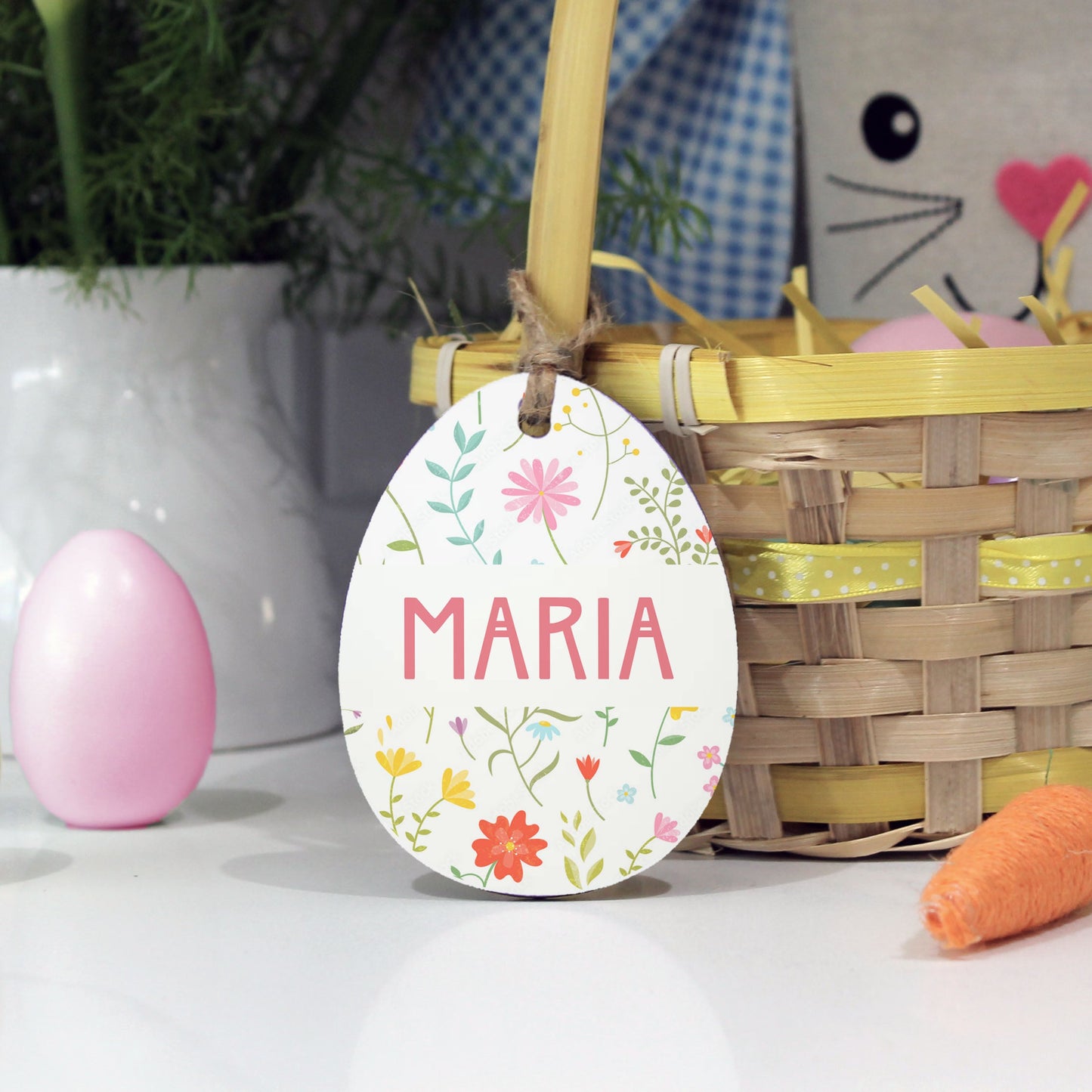 Personalized Easter Basket Name Tag | Flowers Illustration