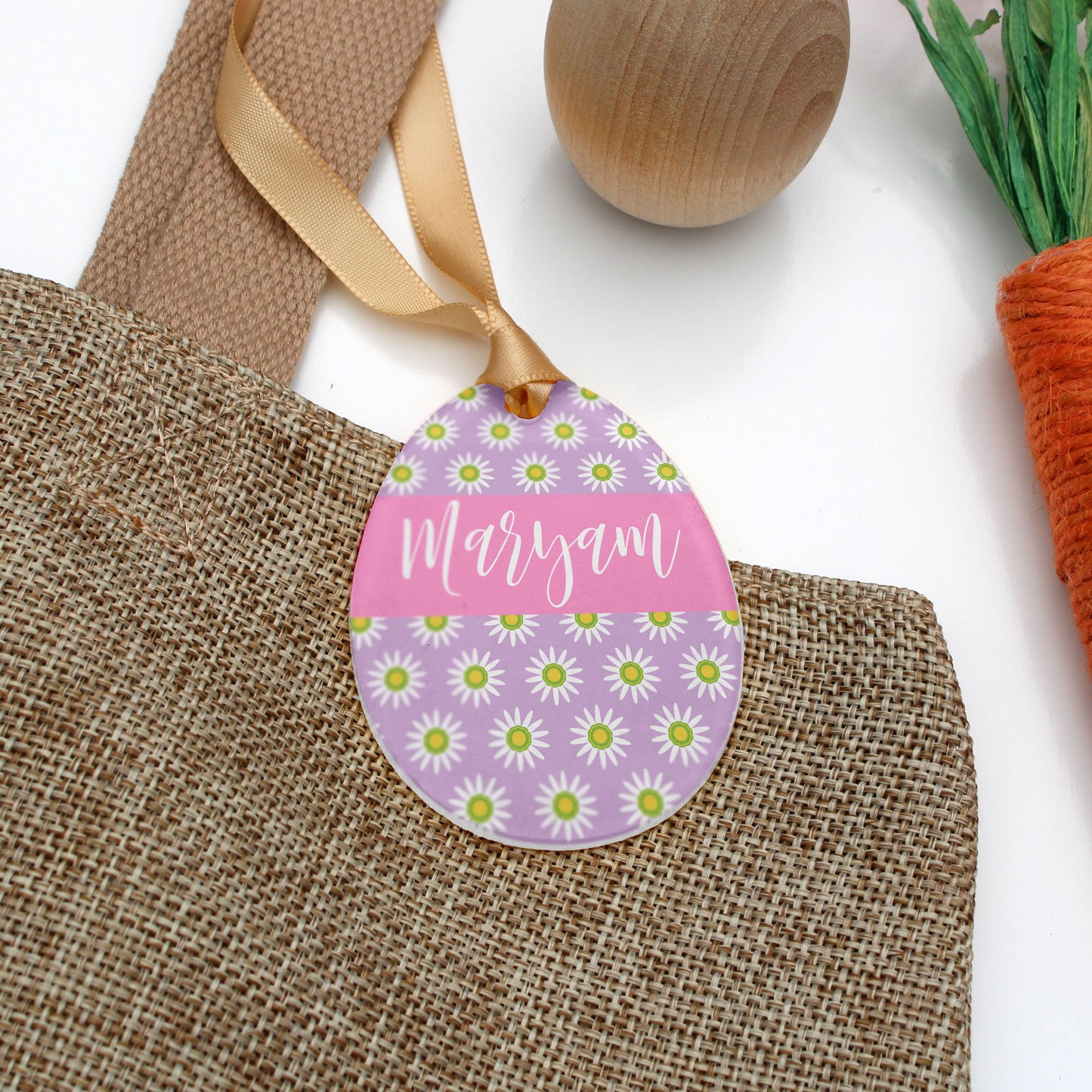 Personalized Easter Basket Name Tag | Flowers Illustration