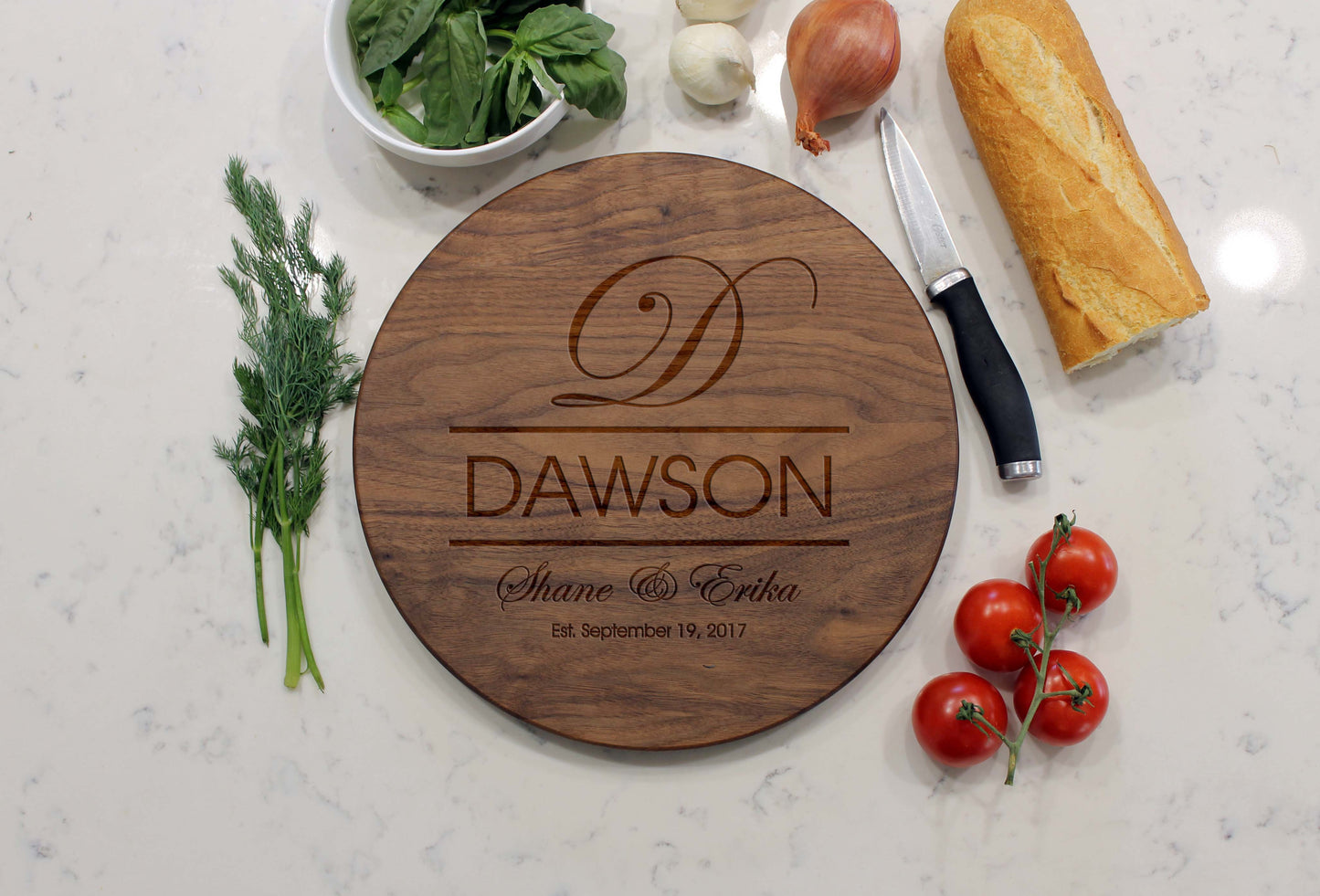 Personalized Cutting Board | Walnut Round 13" x 13"