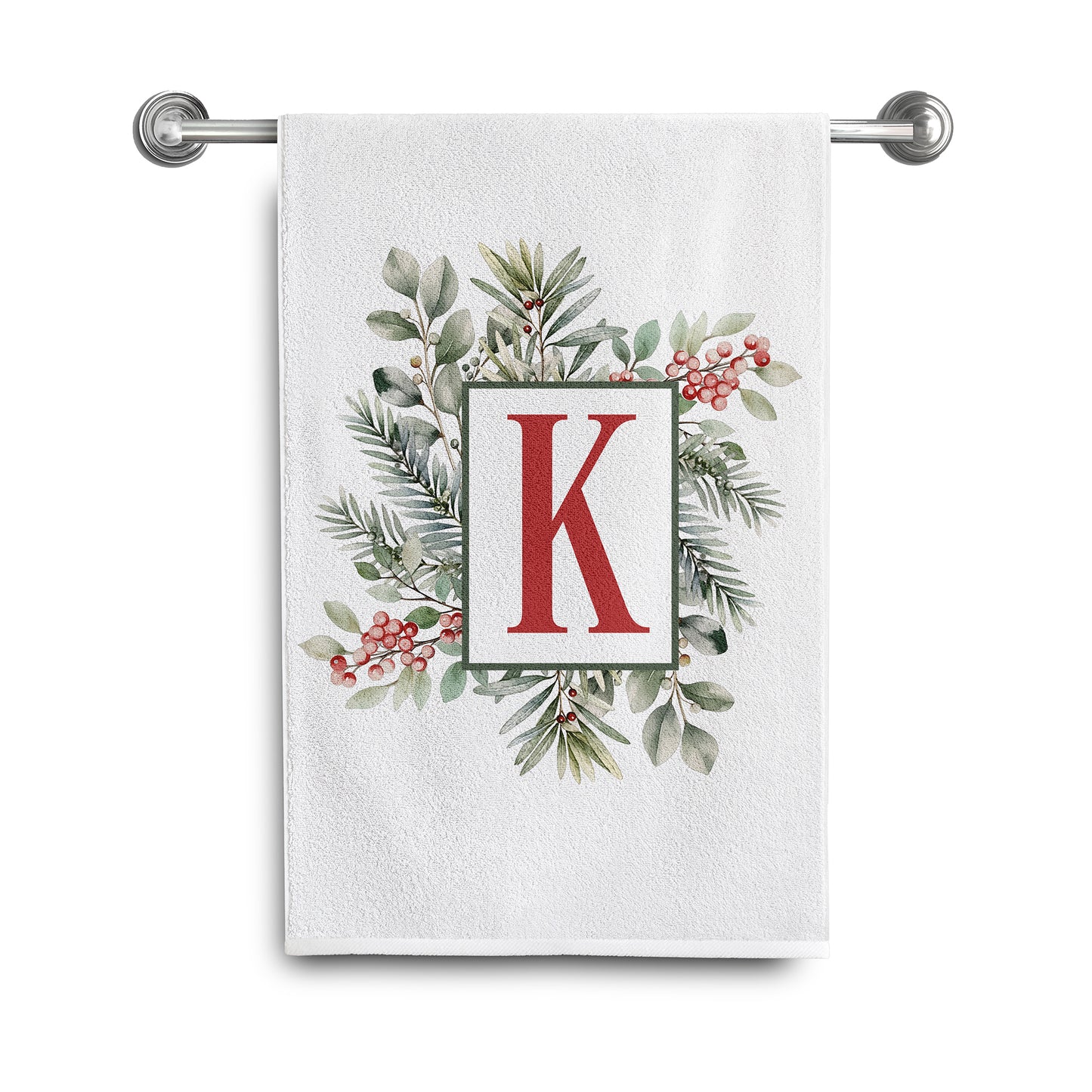 Personalized Christmas Towels | Monogram Wreath
