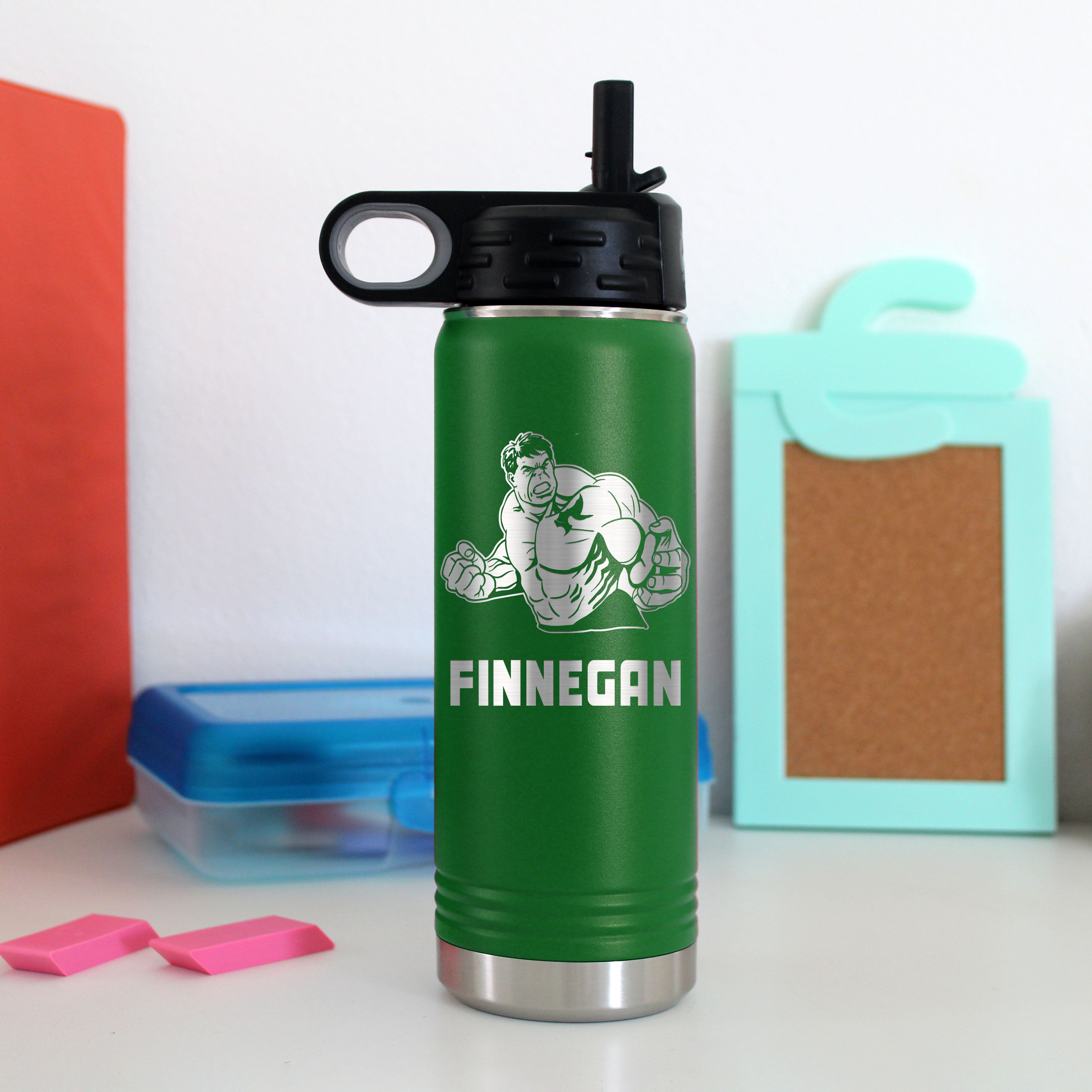 Incredible Hulk Water Bottle, White and Green